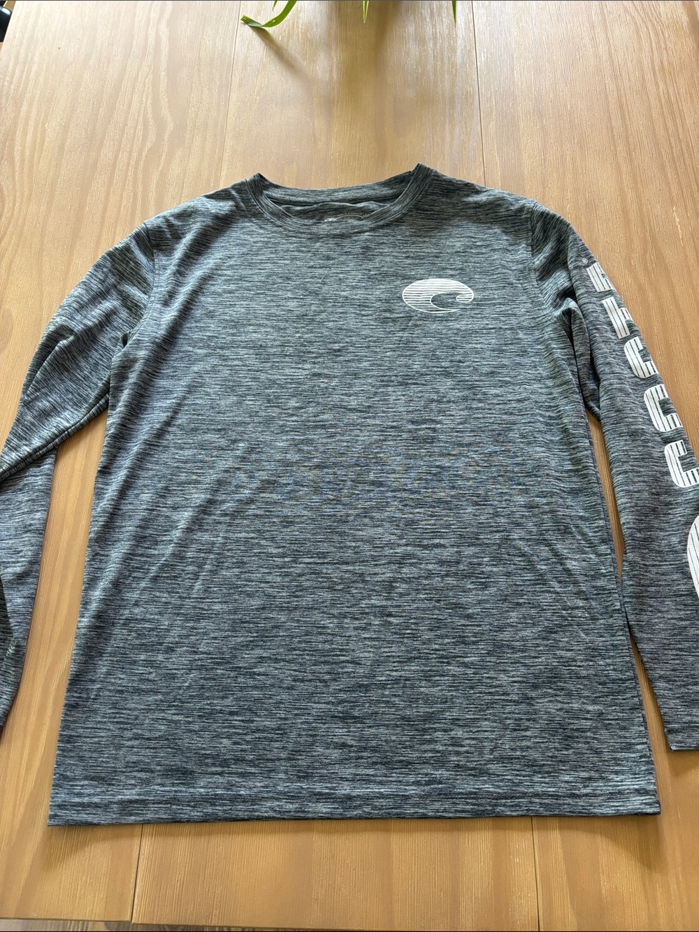 Costa Heather Charcoal Long Sleeve Performance Shirt with White Logos